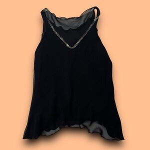 Y2K Sheer Black Layered Tank Top Size 12 Sequins Whimsygoth Fairygrunge